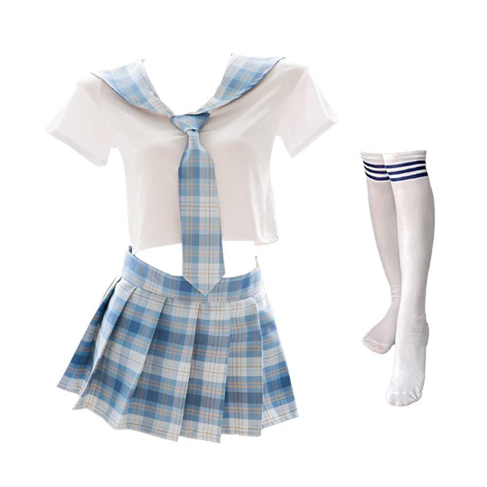 6858 Schoolgirl Outfits Japanese Plaid Pleated Skirt JK Uniform Cosplay
